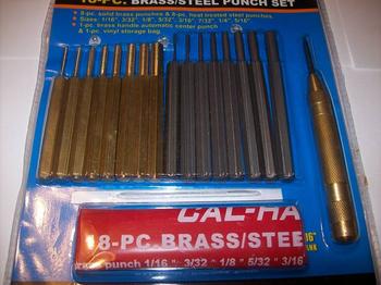 18pc SOLID BRASS AND STEEL PUNCH SET PIN CENTER