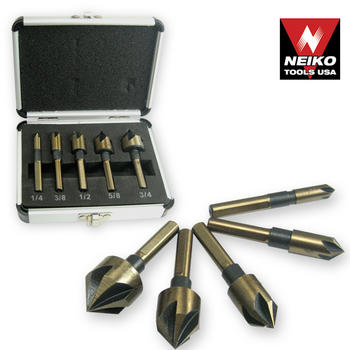 5pc COUNTERSINK BITS BLACK & GOLD COBALT 5 FLUTE M2 HSS