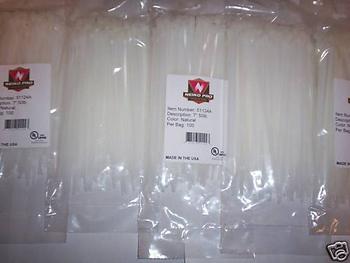 500 WHITE 7 NYLON WIRE CABLE ZIP TIES MADE IN USA