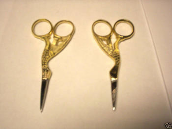 2 GOLD STORK SEWING EMBROIDERY CRAFT SCISSORS 3-1/2